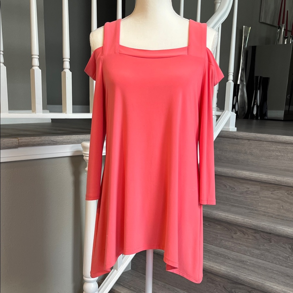 Last Tango Coral Cold Shoulder Tunic
